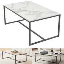 Couchtisch Weiß Wohnzimmertisch Sofatisch Salontisch Natur Steinplatte + Metall