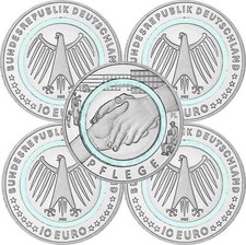 5 x 10 Euro Gedenkmünze Deutschland 2022 bfr. - Pflege - A D F G J