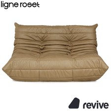 ligne roset Togo Veganes Leder Zweisitzer Olivgrün Khaki Sofa Couch Neubezug