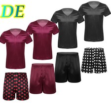 Herren T-Shirt Seide Satin Nachtwäsche V-Ausschnitt Soft Sleepwear Boxer Short