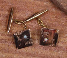 Manschettenknöpfe antik Gold Double Opale graviert