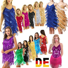 DE Damen Ärmellos Pailletten Samba Tango Latein Glitzer Quasten Partykleid Tanz