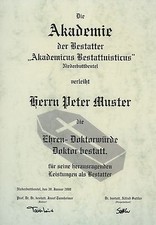 Diplom Urkunde Ehren Doktor Titel Bestatter Bestattung bestatten Tod
