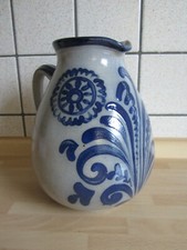 Weinkrug aus Steingut blau grau HANDARBEIT * 1 Liter hand getöpfert