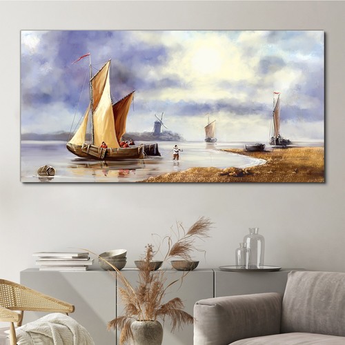 Gemälde schiff fischer 140x70 - gemälde,