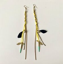 Lange Statement Ohrringe Groß Leicht Gelb Bunt Kette Gold Feder