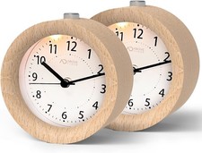 Wecker Analog Ohne Ticken 2 Stück, Wecker Holz mit Snooze, Nachttisch Tischuhr