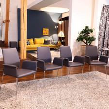 COR 4er-Set Stuhl Fino Mit Armlehne Leder Anthrazit Gestell Verchromt
