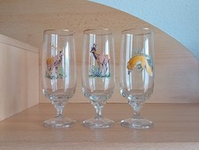 Bier Gläser Tulpen mit Wald Tier Motiv Goldrand DDR Vintage Glas