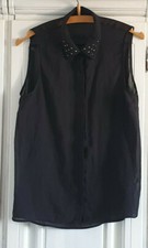 Bluse ZARA schwarz transparent Nieten ärmellos gothic punk rock S 36 M 38 TOP