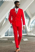 Rot Doppelbrüstig Anzüge Maßgeschneidert Arbeitskleidung Bräutigam SmokingHerren