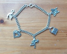 Bettelarmband silber 5 ANHÄNGER Herz Taube Engel Handtasche Schmetterling