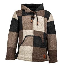 Baja Hoodie Strickjacke Patchwork Wolle Jacke Kapuze Winter Pullover Nepal Fair