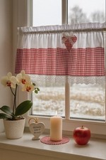 Scheibengardinen Mit Herz Rot Weiß Landhaus Shabby  Farbauswahl Beige Grün Grau