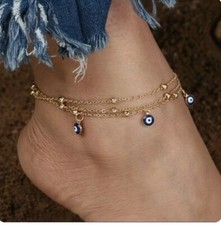 🌸Goldene Fußkette/Nazar-Boncuk Amulett/Türkei Auge/22-27cm/ Neu 🌸