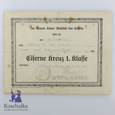 Verleihungsurkunde für Eisernes Kreuz der 1. Klasse aus 1. Weltkrieg (6077EB)