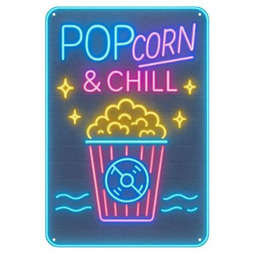 Popcorn neon kino blechschild - popcorn,