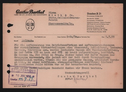 Dresden brief 1959 gustav - brief, 1959,