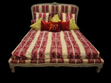 Ehebett Barock Bett Doppelbett Louis XV Holz Bezug und Gardinen 215cm