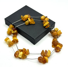 Echte Bernstein Kette, Naturbernstein Splitter auf Silberdraht, handgefertigt