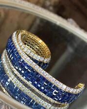25 Karat Unsichtbares Set Blauer Saphir Armbänder Hoch Designer Schmuck für D...