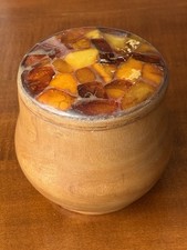 Allerfeinste antike Bernstein Dose Natur Bernstein Butterscotch Holz um 1930 !!