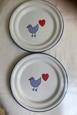 2 x Kinderteller Münder Email Kindergeschirr "Herzvogel" Teller