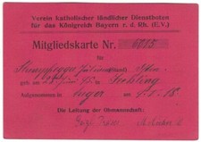 Ausweis - Mitgliedskarte 6015 - Verein k. l. Dienstboten - Anger - Bayern - 1918