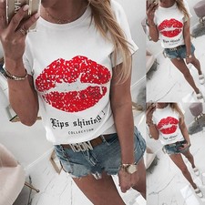 Damen Lippenmuster T-Shirt
