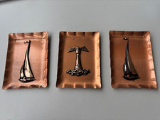 3 Metall-Wandbilder Segelschiff Leuchtturm kupferfarben Souvenir Mitbringsel