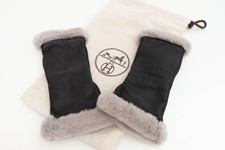 Hermes Pulswärmer Lederhandschuhe Gr.7 schwarz Cashmere Leder