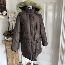 Sand  Damen Mantel Winter Daunenmantel Jacke Braun Gr M Echtfell Kapuze
