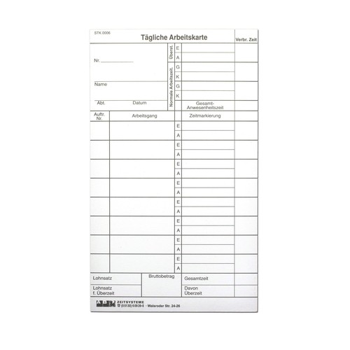 Arbeitszeitkarte stempelkarte - arbeitszeitkarte,