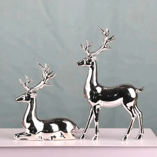 2 Stk. versilberte Harz-Hirschstatuen, klassische Weihnachtsdeko