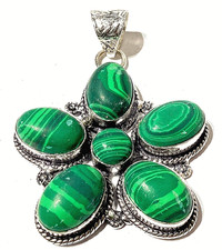 GRÜNER MALACHIT EDELSTEIN SCHMUCK ANHÄNGER HANDGEFRTIGT 925 Sterlingsilber