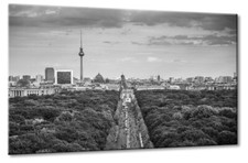 Leinwand Bild Berlin Panorama Tiergarten Fernsehturm Siegesäule Park Schwarzweiß