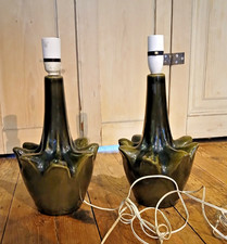 PAAR RETRO KERAMIK LAMPENFÜSSE IN OLIVGRÜN VINTAGE