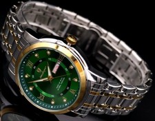 Edle Herren Männer Uhr Armbanduhr Grün Bicolor Farben mit Tag/Datumsanzeige NEU