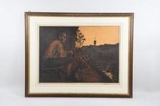 Q38V14- Hans Thoma (1839-1924) Farblithografie Bauer vorm Haus signiert