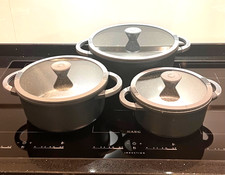 Crofton Topfset Töpfe 3-tlg. Aluguss versch.Größen m.Glasdeckel alle Herdart.