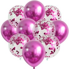 10x Luftballons Pink Chrom & Konfetti 12“ Bio Latex Party Deko