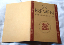 S.S. Bremen Passenger List , North German Lloyd 15.Nov 1929