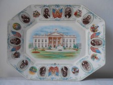 Antiker französischer Keramik Teller Schale. Um 1910 . USA Präsidenten. 10.6" x 13.7"