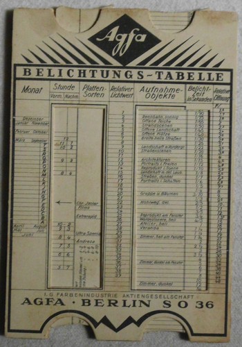 Agfa belichtungs tabelle - agfa, belichtungs-tabelle