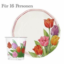 32tlg. Einweggeschirr Tulpen-Dekor für 16 Personen Papp-Teller RESTPOSTEN A-649