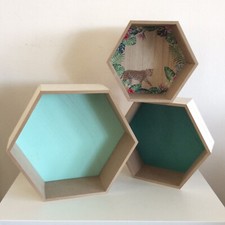 Regal Wandregal  Leopard 3 Stück 6-eckig Form farbige Rückwand  LEO Look