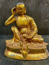 rare Bronze Milarepa Buddha Statue antik restvergoldet Signatur China Tibet