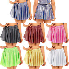 Damen Glitzer Minirock Shiny Plisseerock Kurz Tutu Tanzrock Skater Rock Clubwear