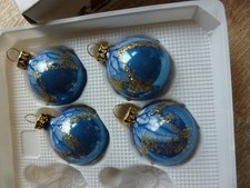 K2 /  4 wunderschöne  blau Opal - Glas Christbaumkugeln  ca. 5 cm / Vintage