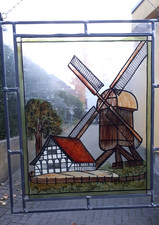 40cm Bleiverglasung Bleiglas Bunt Glas fenster bild Glasmalerei Wind Bock Mühle